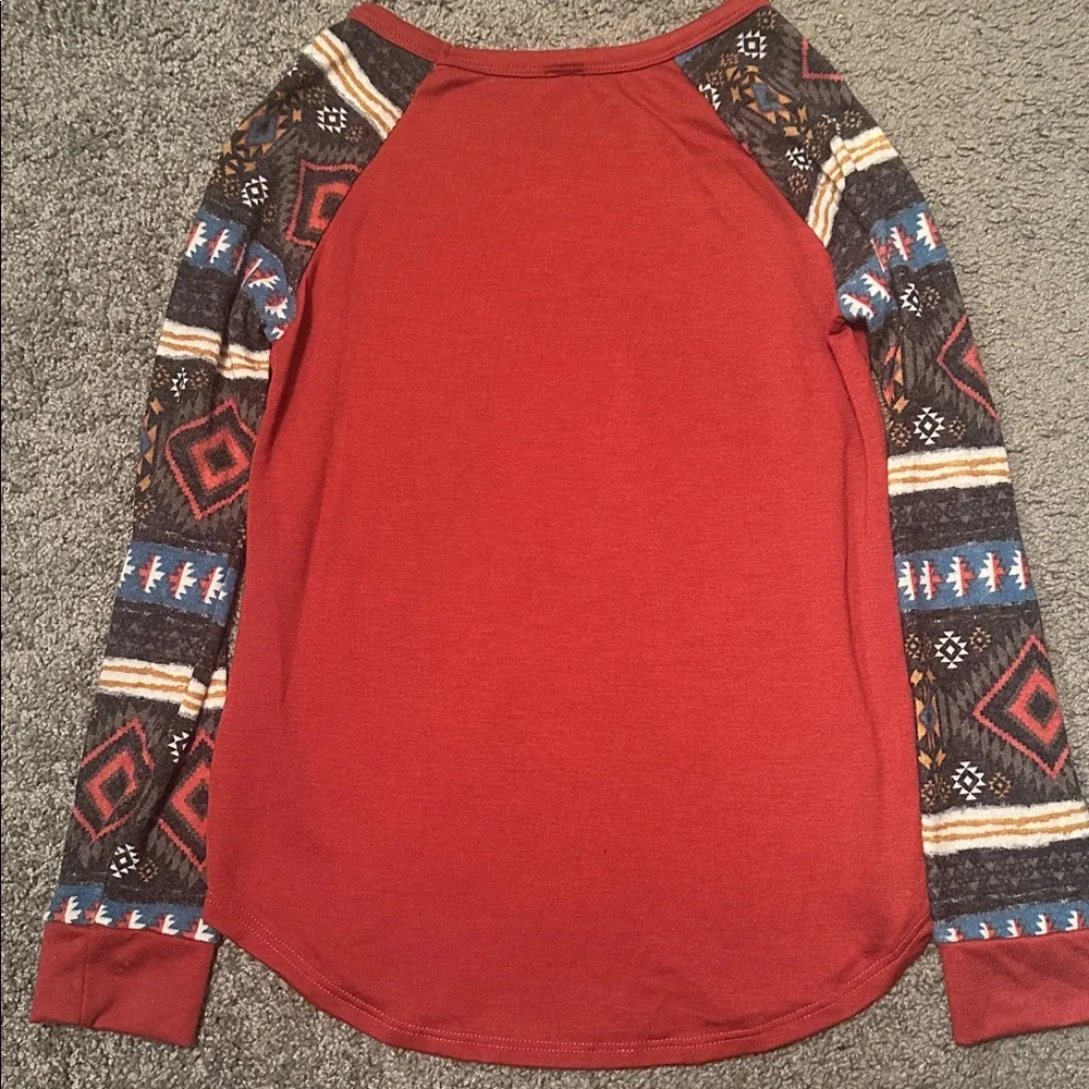 7th Ray Red and Patterned Long Sleeve Top - Picture 5 of 5